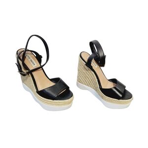 Steve  madden  black  espadrille  wedge platform leather sandals size 8
